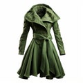 Green Women\'s Coat With Embroidered Pattern - Detailed And Romantic