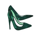 Green women`s high-heeled shoes-Graphic image Royalty Free Stock Photo