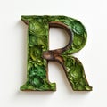 Green Wood Letter R With Floral Accents - Realistic Still Life Art