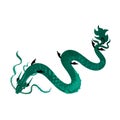 Green wooden Chinese dragon is a symbol of the Asian New Year 2024. Fairy-tale character. Isolated watercolor illustration on Royalty Free Stock Photo