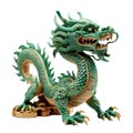 Green wooden Chinese dragon. Symbol of 2024. Isolated on a white background. Royalty Free Stock Photo