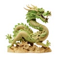 Green wooden Chinese dragon. Symbol of 2024. Isolated on a white background. Royalty Free Stock Photo