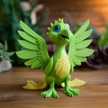 Eye-catching Green Toy Bird With Dragon Art Style