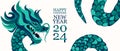 Green wooden dragon symbol of 2024. Chinese New Year. Background with a dragon.