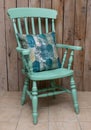 Green Wooden Farmhouse Grandfather Chair with cushion