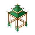 Green Wooden Gazebo in Oriental Style as Asian Architecture Isometric Vector Illustration Royalty Free Stock Photo