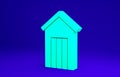 Green Wooden outdoor toilet icon isolated on blue background. Minimalism concept. 3d illustration 3D render Royalty Free Stock Photo