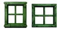 Green wooden window frames for vintage house outdoor exterior design, isolated on white transparent background Royalty Free Stock Photo