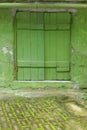 Green window shutter moss Royalty Free Stock Photo