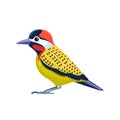 Green Woodpecker or Picus viridis is sitting. Cartoon flat bird, beautiful character of ornithology, vector illustration