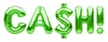 Green word CASH made of inflatable balloons isolated on white. Foil balloon letters. Accounting, banking, money, salary, budget