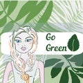 Green world in dream of pretty girl- grass background, vector illustration Royalty Free Stock Photo