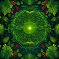 green world and leaf have bug in hands, vector illustration centered symmetry painted intricate elements, generative AI Royalty Free Stock Photo