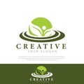 Green world logo design, ringed planet Template, symbol icon illustration Royalty Free Stock Photo