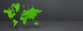 Green world map on black concrete wall background. 3D illustration. Horizontal banner Royalty Free Stock Photo