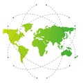 Green world map and blank orbit lines. Illustration template. Royalty Free Stock Photo