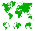 Green World Map with globes - vector Royalty Free Stock Photo