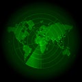 Green world map with a radar screen