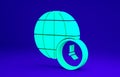 Green World time icon isolated on blue background. Clock and globe. Minimalism concept. 3d illustration 3D render Royalty Free Stock Photo