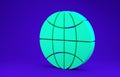 Green Worldwide icon isolated on blue background. Pin on globe. 3d illustration 3D render
