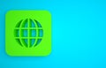 Green Worldwide icon isolated on blue background. Pin on globe. Minimalism concept. 3D render illustration