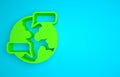 Green Worldwide icon isolated on blue background. Pin on globe. Minimalism concept. 3D render illustration