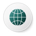 Green Worldwide icon isolated on white background. Pin on globe. White circle button. Vector Illustration