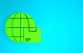 Green Worldwide shipping and cardboard box icon isolated on blue background. Minimalism concept. 3d illustration 3D