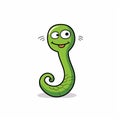 Funny Green Worm: Animated Cartoon Character On White Background