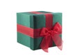 Green Wrapped Gift with Red Bow Royalty Free Stock Photo