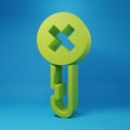 Green Wrong key icon isolated on blue background. Minimalism concept. 3D render illustration Royalty Free Stock Photo
