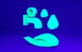 Green Wudhu icon isolated on blue background. Muslim man doing ablution. Minimalism concept. 3d illustration 3D render