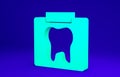 Green X-ray of tooth icon isolated on blue background. Dental x-ray. Radiology image. Minimalism concept. 3d
