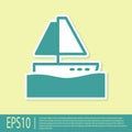 Green Yacht sailboat or sailing ship icon isolated on yellow background. Sail boat marine cruise travel. Vector
