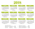 2018 Green eco friendly yearly calendar.