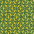 Green and yellow abstract geometric ornament with rough edged shapes seamless vector pattern Royalty Free Stock Photo