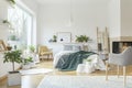 Green and yellow bedroom interior Royalty Free Stock Photo