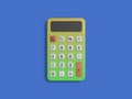Green yellow calculator on blue background 3d render minimal style