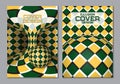 Green yellow color scheme book cover design template with optical motion illusion elements