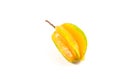 Green and yellow color of starfruit on white background