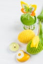 Green yellow crocheted easter eggs Royalty Free Stock Photo