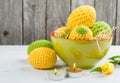 Green yellow crocheted easter eggs Royalty Free Stock Photo