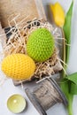 Green yellow crocheted easter eggs