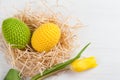 Green yellow crocheted easter eggs