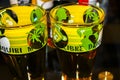 Green yellow Cuba Libre Glasses in bar discotheque at night