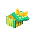 Green And Yellow Empty Gift Box Without Present, Decorative Wrapped Cardboard Celebration Giftbox Royalty Free Stock Photo