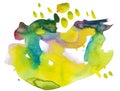 Green and yellow expressive watercolor stain. dynamic multicolor abstraction