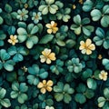 Green and yellow flower pattern with many clovers. Royalty Free Stock Photo