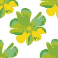 Green and yellow flowers on white background repeat pattern print