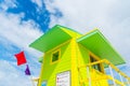 Green and yellow lifeguard tower in Miami Beach Royalty Free Stock Photo